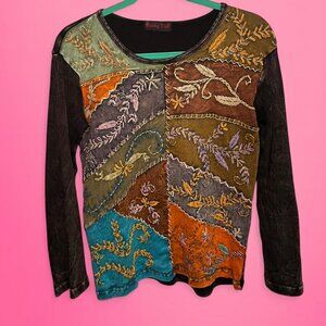Boho long sleeve embroidered top